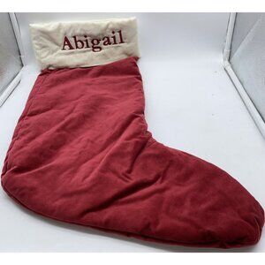Pottery Barn Abigail Velvet Christmas Holiday Stocking Monogram Red Cream 24 in